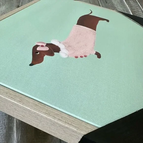 Dachshund Dog Framed Portrait Pink Sweater Canvas Wall Art Decor